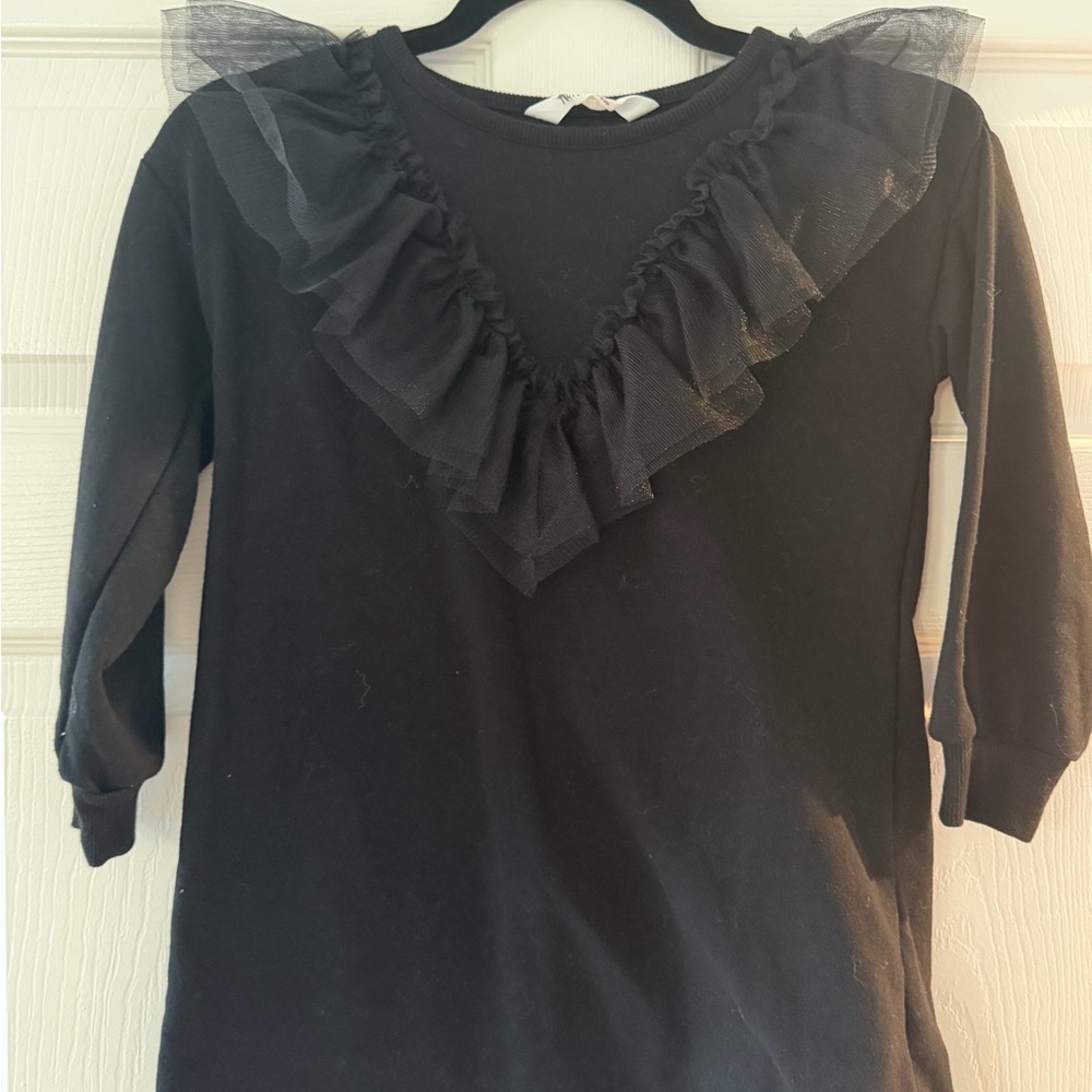 H&M Black Long-Sleeve Top with Tulle Ruffle